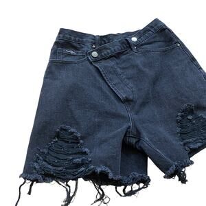 Insane Gene Crossover Black Denim Shorts Distressed Grunge Punk – Small